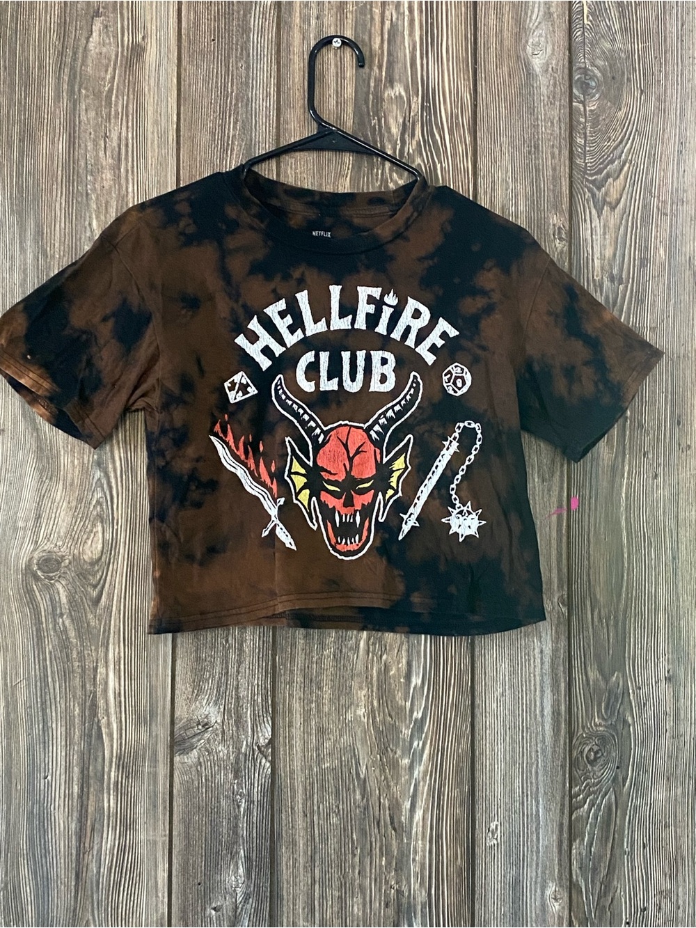 Netflix Hellfire Club Brown & Black Tie-Dye Graphic Crop Tee